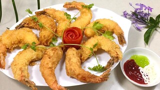 TÔM CHIÊN XÙ- Cách pha bột tôm chiên giòn rụm mà không dùng bột chiên giòn! Fried shrimp.