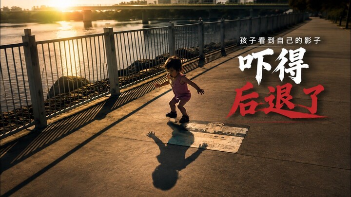 😂 第一次看到自己的影子，宝宝直接被吓到了！太可爱了！🤣