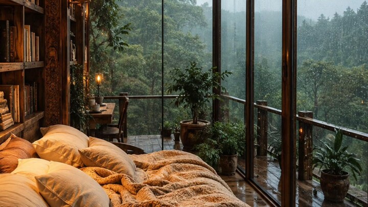 cozy room slow rain peaceful slee
