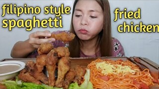 MUKBANG/FILIPNO STYLE SPAGHETTI AT FRIED CHICKEN Collab@Lyn Tv Vlogs