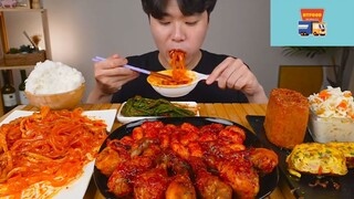 Mukbang gà cay với trứng cuộn Hàn Quốc phần 2 #anngon