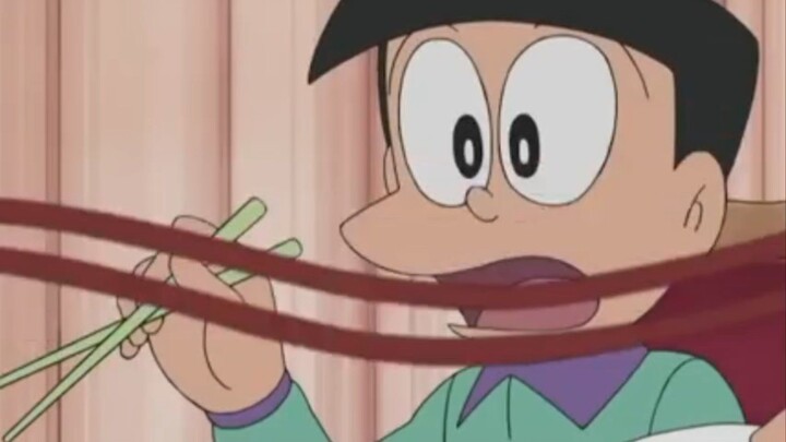 suneo menikmati makanan nya