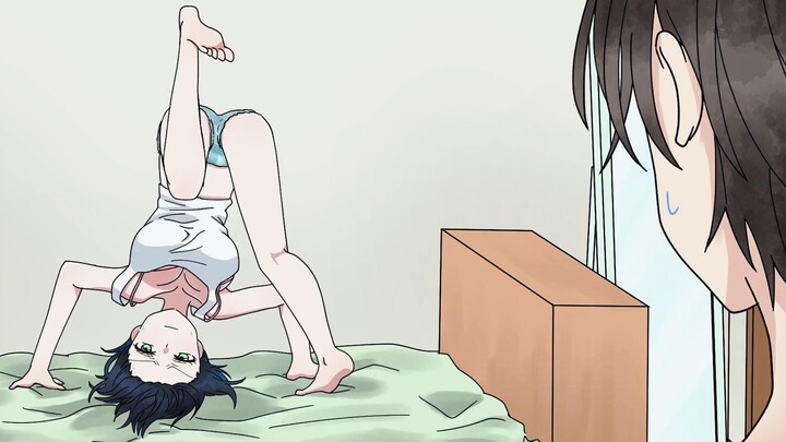 My girlfriend is doing a handstand in a weird position~