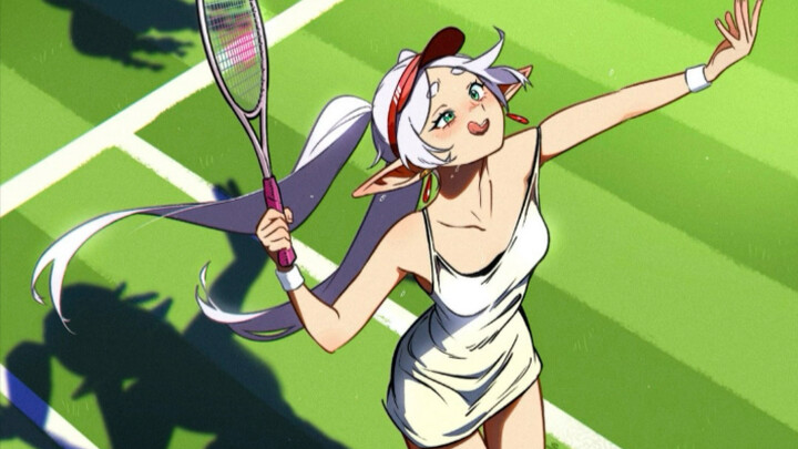 Frieren mê chơi tennis