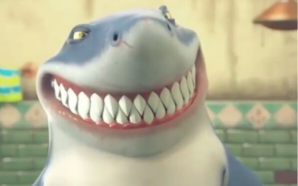 Shark brushes teeth
