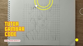 Tutor Gambar Code dari Anime Boruto Menggunakan Grid Tahapan Sketsa