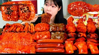 ASMR MUKBANG| 직접 만든 불닭 버섯 불닭쌈 양념치킨 소세지 먹방 & 레시피 SPICY MUSHROOM AND FIRE NOODLES EATING