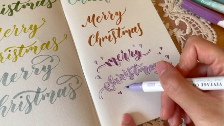 Merry Christmas的英文花体字分享｜圣诞快乐手账字体｜练字日常Vlog｜brush lettering