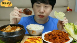 Thịt xào, canh kim chi đậu hủ, trứng cuộn phần 5 #mukbang