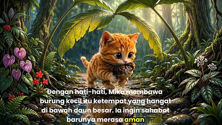 Anak Kucing dan Burung Pipit yang Terluka