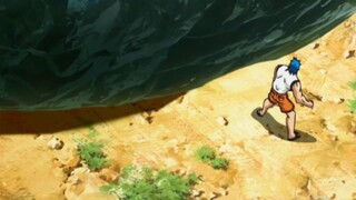 After a man eats ozone grass, his cells are fully upgraded and he can break iron ore with one punch!