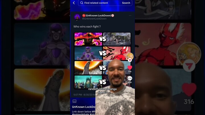 Who wins each random #anime/#manga 1v1? #naruto #onepiece #bleach #dragonball #vs #fight #shorts