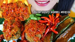 MAKAN AYAM CRISPY SAMBEL MERCON, GULAI TERONG, LALAPAN REBUS, PETE | EATING SOUNDS