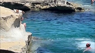 Chú chó lấy hết can đảm và nhảy vào vòng tay của chủ nhân