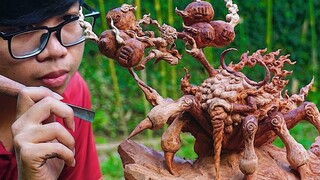 A hearty battle wood carving - Luffy Gear 5 VS Saturn