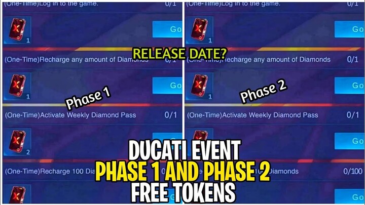 DUCATI EVENT PHASE 1 AND PHASE 2 FREE TOKENS RELEASE DATE || MOBILE LEGENDS