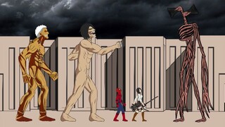Siren Head vs Spider Man, Eren Attack On Titan, Armored Titan, Mikasa - Drawing Cartoon 2 Animation