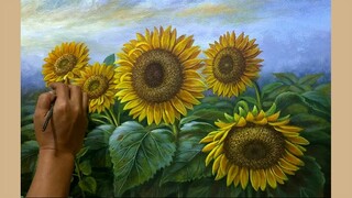 How To Draw SUNFLOWER By Dandan SA CIANJUR / Cara MENGGAMBAR - Melukis BUNGA MATAHARI, Tutorial 80