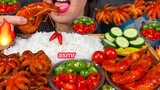 ASMR SPICY OCTOPUS กุ้งแดง ข้าวหอมมะลิ พริก หัวไชเท้าดอง แตงกวาขนาดใหญ่เสียงการกิน