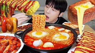 ASMR MUKBANG | 직접 만든 순두부 열라면 먹방 & 레시피 계란 통스팸, 버섯, 김치 | FIRE NOODLES EATING