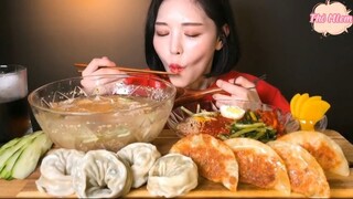 Kimchi củ cải, miến lạnh, sủi cảo kim chi, sủi cảo thịt 1 #amthuc