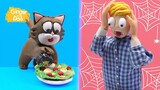 Spider Salad | Funny Cat Video Stop motion Animation | Hilarious Situations by Ginger and Dad