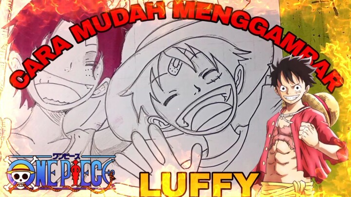 cara mudah menggambar anime one piece Luffy