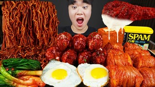 ASMR MUKBANG 직접 만든 양념 치킨먹방! 치즈 통스팸 짜파게티 레시피 & 먹방 FRIED CHICKEN AND BLACK BEAN NOODLES EATING SOUND!