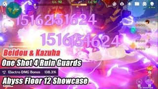 Genshin Impact - Beidou & Kazuha Combo One Shot 4 Ruin Guards - Abyss Floor 12 Showcase