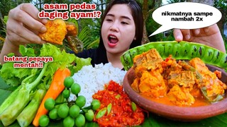 MAKAN ASAM PEDAS DAGING AYAM LALAPAN BATANG PEPAYA MENTAH PETAI MENTAH SAMBEL TERASI