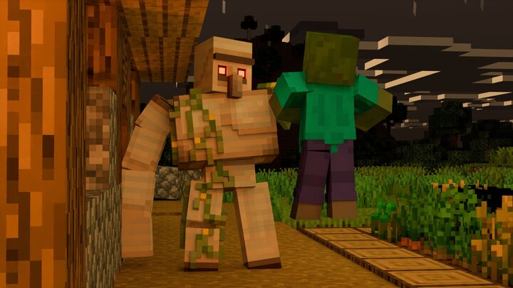 IRON GOLEM VS ZOMBIES ! He protect the village ! Minecraft animation