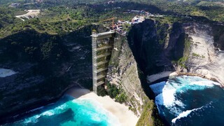 Construction of an elevator at Kelingking Beach, dubbed "one of the world's most beautiful beaches,"