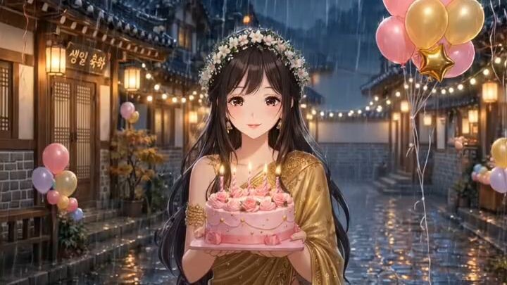 今天是我的生日🎂 雨中的生日愿望 | 金色纱丽少女的治愈时刻【4K】