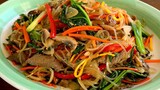 Japchae (Glass noodles stir-fried with vegetables: 잡채)