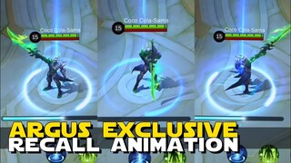 ARGUS EXCLUSIVE RECALL ANIMATION! | MOBILE LEGENDS NEW UPDATES RECALL ANIMATIONS!