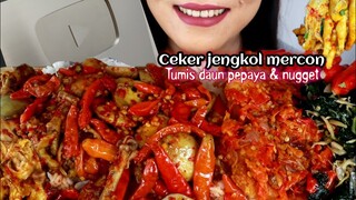 ASMR CEKER JENGKOL MERCON + NUGGET + TUMIS DAUN PEPAYA | ASMR MUKBANG INDONESIA