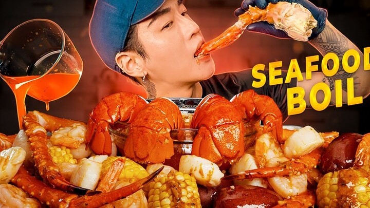 ASMR SEAFOOD BOIL MUKBANG 먹방   COOKING & EATING SOUNDS   Zach Choi ASMR