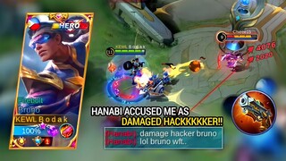 BRUNO DAMAGE HACKKKKER!!? (hanabi two hits) | BRUNO BEST BUILD AND EMBLEM MLBB