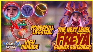 FREYA SUPERHERO GUNNER ! COMBO HIGH DAMAGE FULL LIFE STEAL ! MAGIC CHESS