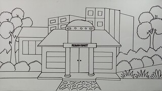 Cara menggambar rumah sakit || Belajar menggambar rumah sakit yang mudah || Menggambar rumah sakit