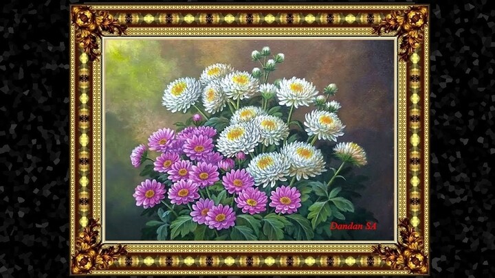 MENGGAMBAR - MELUKIS BUNGA KRISAN / PAINTING CHRYSANTHEMUMS WITH ACRYLIC BY DANDAN SA / BUNGA KRISAN