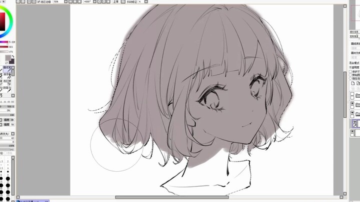 【บทเรียนวาดภาพด้วย SAI】มือใหม่วาดลายเส้นเสร็จแล้วแต่ยังไม่รู้จะลงสีอย่างไร? มาเรียนรู้วิธีลงสีผมแบบง