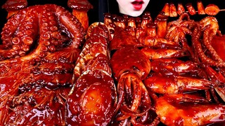 ASMR SPICY SEAFOOD, SPICY ENOKI  MUSHROOM, OCTOPUS, SQUID, CRAB, SHRIMP해물찜 먹방, 팽이버섯 먹방 MUKBANG