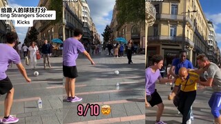 Tes keterampilan bola pejalan kaki menendang botol air dan reaksi semua orang sangat ceria.
