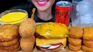 ASMR CHICKEN BURGER, CHICKEN NUGGETS, POTATO HASH BROWN, CORN DOGS MASSIVE😍