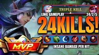 TRIPLE KILL!!! | 24 KILLS | INSANE DAMAGE PER HIT | #LING GAMEPLAY #MLBB