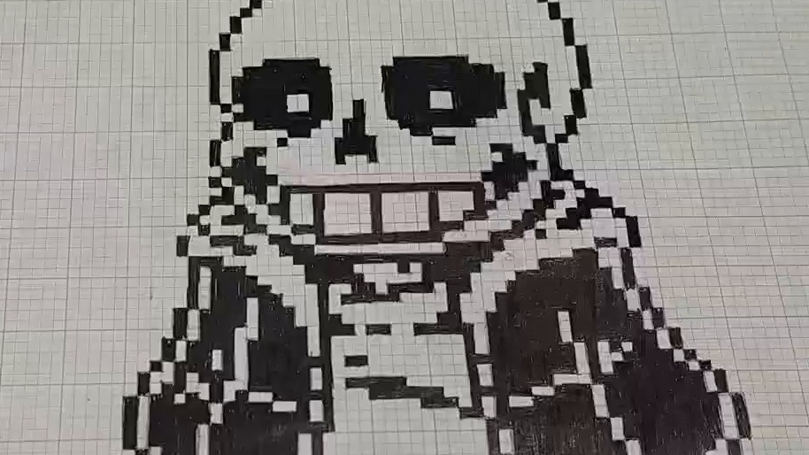 The first battle between Sans and Karsu, now illustrated in pixel