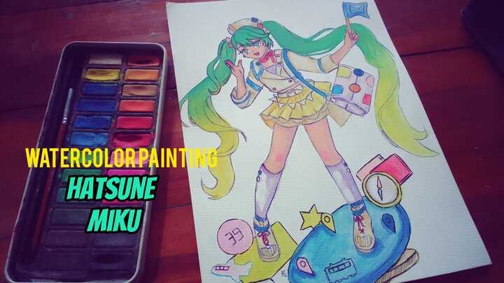 Hatsune Miku watercolor painting 39