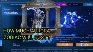 How Much Aurora Aquirus Zodiac Skin Will Cost ?|| Zodiac Summon mlbb || Guide For Aurora Zodiac Skin