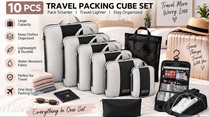 Amazon.com OlarHike 10 Set Compression Packing Cubes for Travel Essentials,Compr